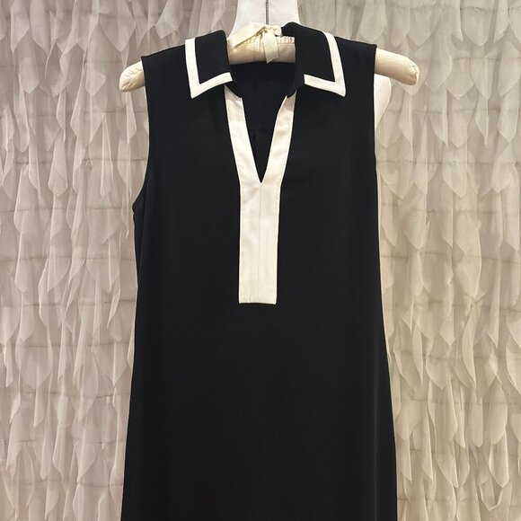 Vicky Tiel Black & Cream Accent Sleeveless Shift Dress - Women's Size 4 - Picture 5 of 7